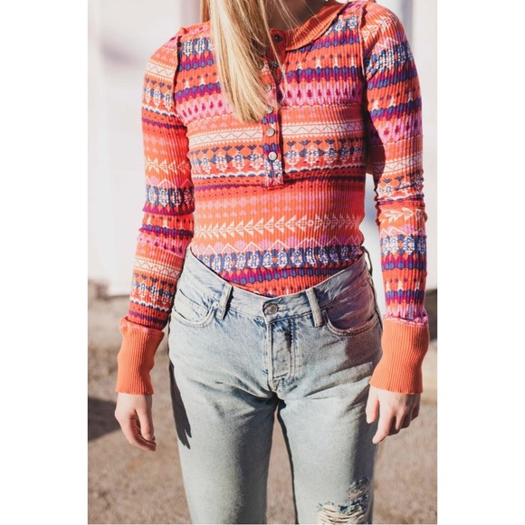 SOLD FP Movement by Free People | Women's Rally Printed Layer Boho Pink Top - Picture 3 of 7